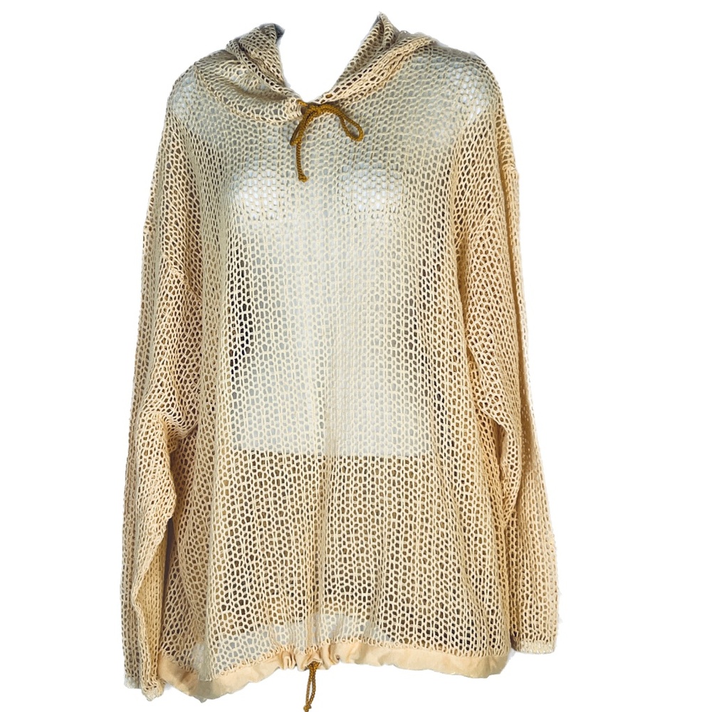 SECOND WIND Hoodie Top Pale Orange Size XL 16 - 18 Open Crochet Vintage
